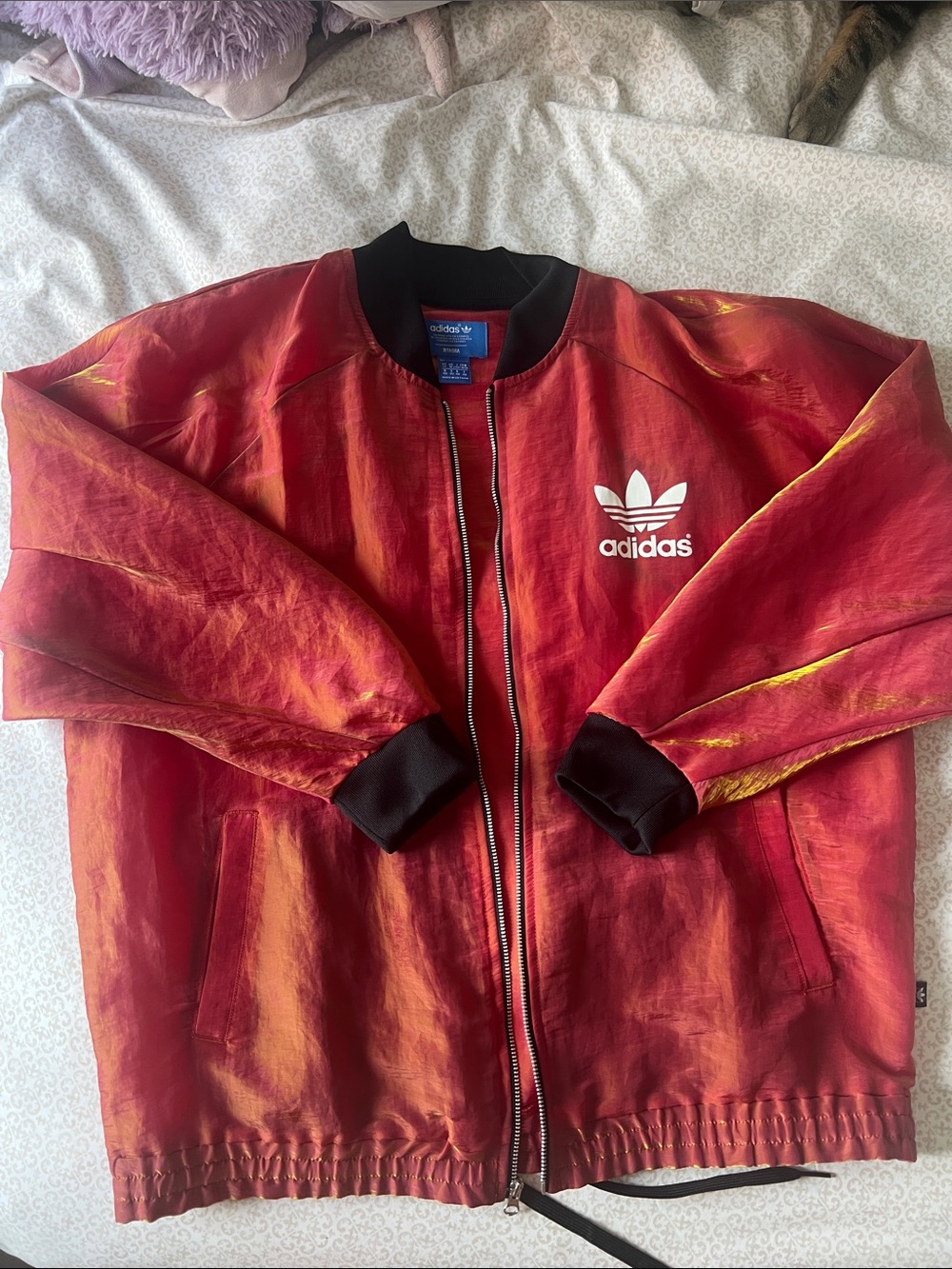 adidas Red and Black Trefoil Bomber Jacket